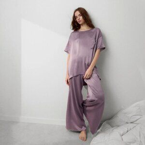 Lunya Washable Silk Tee Pant Set, size XS, in frosted crocus